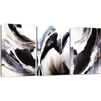 Artscope 3-teiliges Leinwandbild mit Marmor Schwarz Weiß Motiv, moderne
