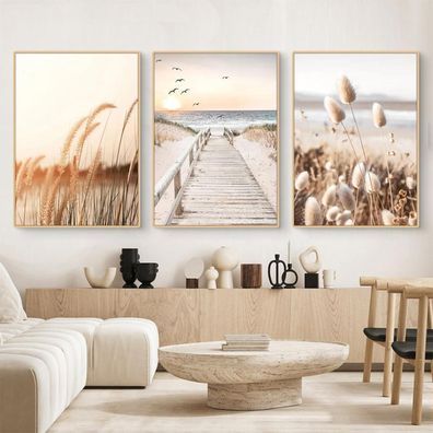 Uixxducc 3-teiliges Aesthetic Poster Set Natur Küstenstrand Seevogel-Szenerie