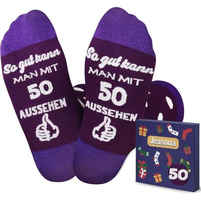 Jeasona Damen Socken Baumwolle Herz & Polka Dots Lila - Geschenk 50. Geburtstag