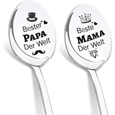 Dikarya Mama und Papa Geschenke, 2er Kaffeelöffel Gravur Beste Mama der Welt