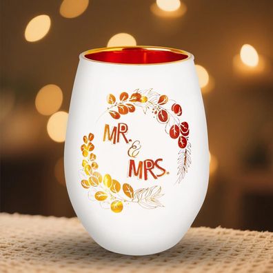 Belillpipi Windlicht mit "Mr & Mrs" Gravur - Romantisches Glas-Teelicht als