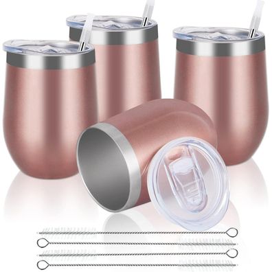 Joymaking 4er Set Edelstahl Weinbecher, doppelwandig, bruchsicher, mit Deckel