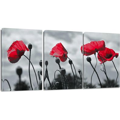Artscope 3-teiliges Leinwandbild Rote Blume Motiv, moderner Kunstdruck für