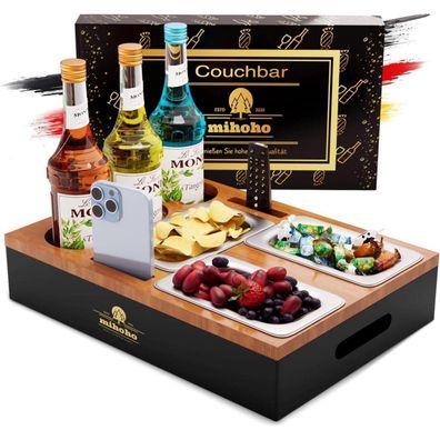 Mihoho Couchbar Sofa Organizer aus Holz mit 3 Snackschalen und mehreren
