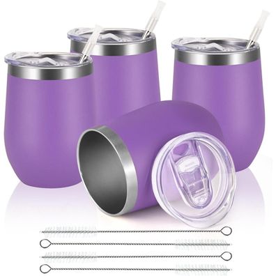 Joymaking 4er Set Edelstahl Weinbecher mit Deckel, doppelwandig, bruchsicher