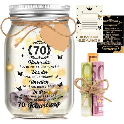 Johiux LED Flaschenlicht zum 70. Geburtstag - Geschenkidee & Tischdeko für Frau