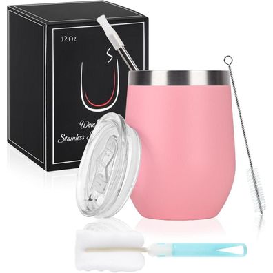 Joymaking Edelstahl Weinbecher (12oz) - Stemless, doppelwandig, mit Deckel