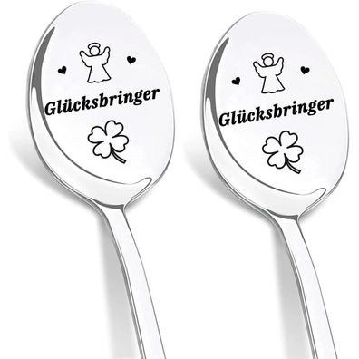 Dikariya 2er Kaffeelöffel mit Schutzengel Gravur, Glücksbringer für Prüfung