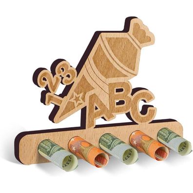Giftota Einschulung Geldgeschenk aus Holz mit ABC & 123 Zuckertüte