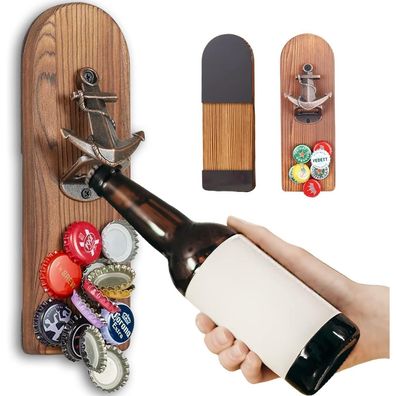Zonsuse Flaschenöffner Wand Magnet mit Auffangbehälter, Vintage Holz Bieröffner