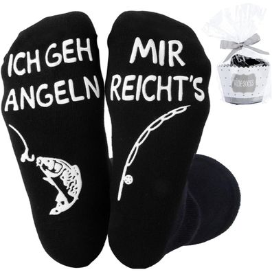 Belillpipi Lustige Socken mit Spruch "Mir reicht's, ich geh angeln" - Geschenk