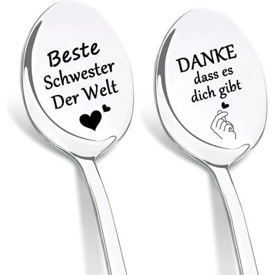 Dikariya 2er Kaffeelöffel Set "Beste Schwester der Welt" Gravur, Geschenk für