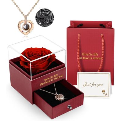 ADAZ Ewige Rose Geschenkbox mit Kette - Romantisches Geschenk für Sie, Frauen