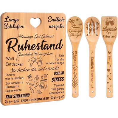 Apjielop Ruhestand Geschenk Set für Frauen & Männer - Bambus Schneidebrett mit