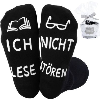 Belillpipi Lustige Socken mit Spruch 'Nicht stören, ich lese' - Geschenk für