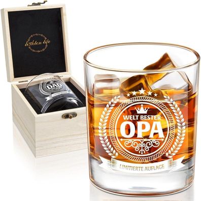 Lighten LIFE Whiskyglas für Opa "Welt bester Opa" in edler Holzkiste