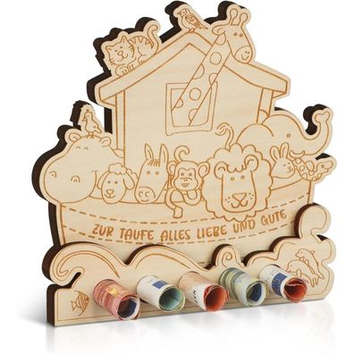 Giftota Geldgeschenk zur Taufe, Arche Noah Holzgeschenk, personalisierbar, für