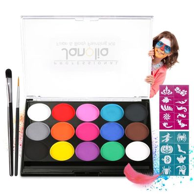Janolia Kinderschminke Set mit 15 Farben, Body Painting für Halloween, Ostern