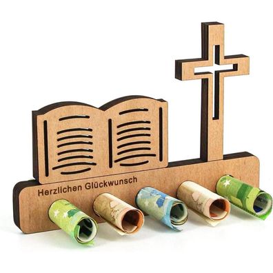Giftota Geldgeschenk aus Holz für Kommunion, Geburtstag, Konfirmation