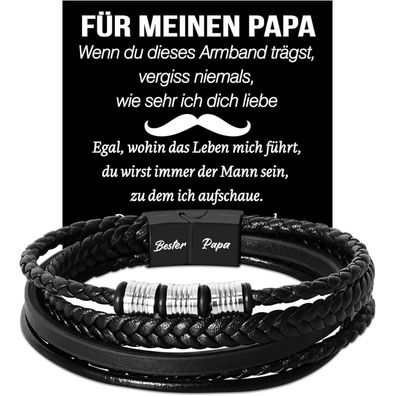 Coldbling Lederarmband für Männer, Geschenk für Papa, Sohn, Vater - 21cm