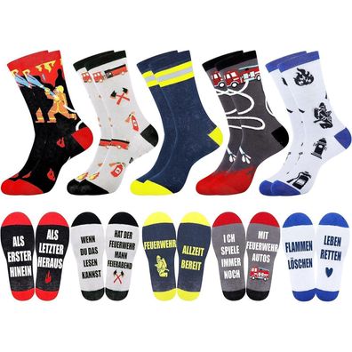 Belloxis Herren Socken 43-46, Feuerwehr-Design, 5 Paar, Geschenk für Männer