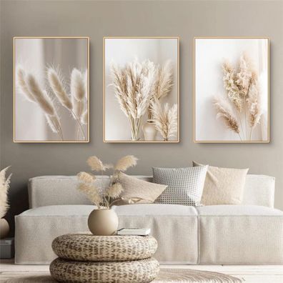 Trayosin 3er Premium Poster Set, Schilf Natur Leinwandbilder, Moderne