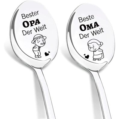 Dikarya 2er Kaffeelöffel Set mit Gravur "Beste Oma und Opa der Welt" - Geschenk