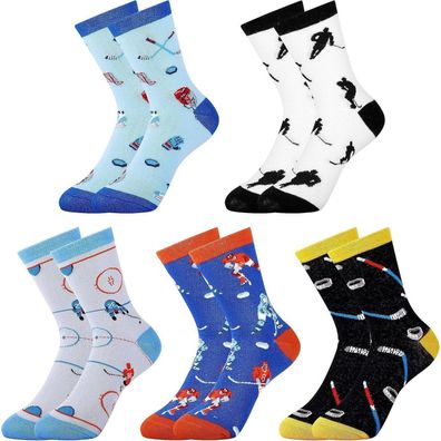 Belloxis Socken für Herren, 5 Paar Hockey-Muster, Größe 35-38, Mehrfarbig