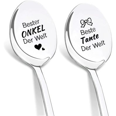 Dikariya Geschenk für Tante und Onkel, 2er Kaffeelöffel mit Gravur "Beste Tante