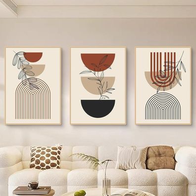 Uixxducc 3-teiliges Boho Poster Set Aesthetic Pflanze mit geometrischen Formen