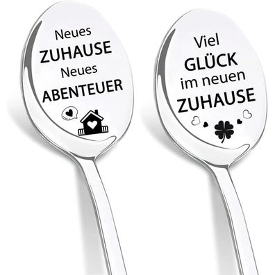 Dikariya 2er Kaffeelöffel mit Gravur "Viel Glück im Neuen Zuhause"