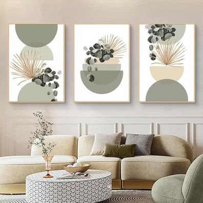 Uixxducc 3-teiliges Bohemian Poster Set mit grünen Pflanzenmotiven für