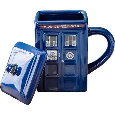 Zonsuse Lustige Polizeibox Keramiktasse mit Deckel, 450 ml, Kreatives Geschenk