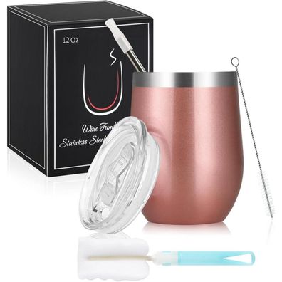 Joymaking Edelstahl Weinbecher Stemless mit Deckel, doppelwandig, bruchsicher