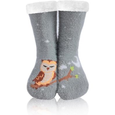 Wotence Damen Wollsocken Hausschuhe, kuschelig warm, niedliches Eulendesign