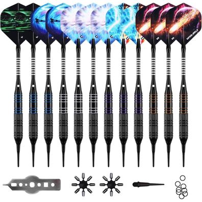 WIN. MAX Soft Darts Set, 12 Stück Profi Dartpfeile mit Kunststoffspitze, 18