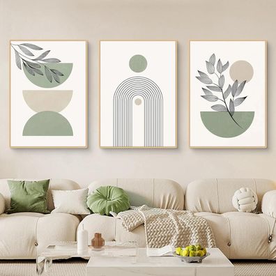 Uixxducc 3er Abstrakt Poster Set, Pflanzen Geometrie Leinwand Kunstposter