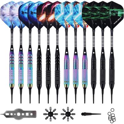 WIN. MAX Soft Darts Set, 12 Stück Profi Softdarts mit Kunststoffspitze, 18