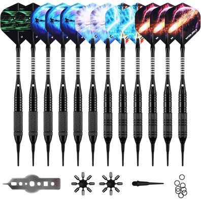 WIN. MAX Soft Dartpfeile Set, 12 Stück, 18g Profi Softdarts mit Kunststoffspitze