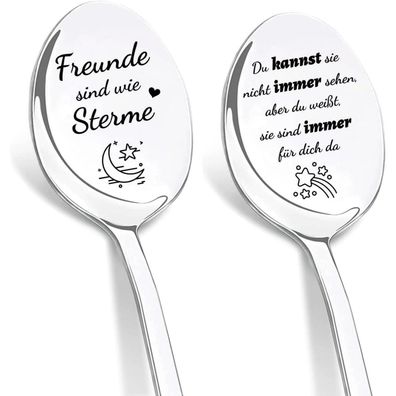 Dikariya 2er Kaffeelöffel Set mit Gravur "Freunde sind wie Sterne" - Perfektes