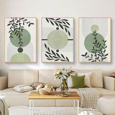 Uixxducc 3-teiliges Bohemian Poster Set mit grünen Pflanzenmotiven für