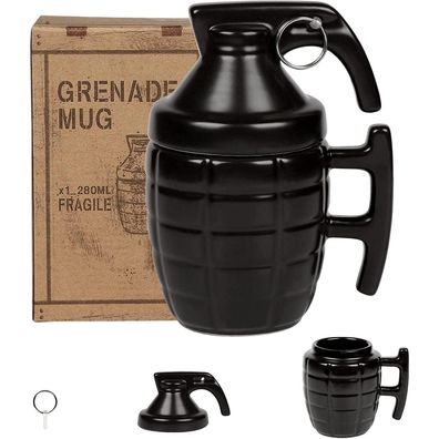 Zonsuse 3D Granaten Keramiktasse mit Deckel, lustige Kaffeetasse für Männer und