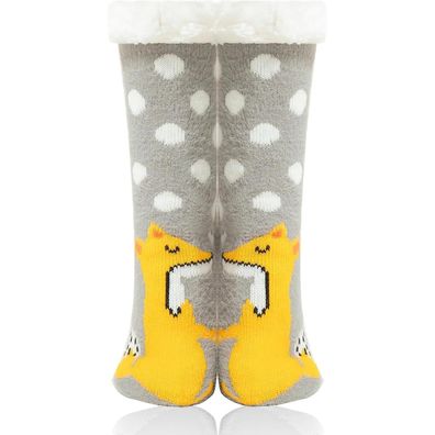Wotence Damen Wollsocken mit Tierdruck, Einheitsgröße, Grau - Kuschelig warm