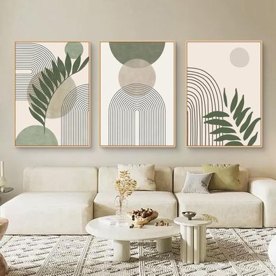 Uixxducc 3-teiliges Boho Bilder Set Moderne Grüne Pflanze Poster Aesthetic