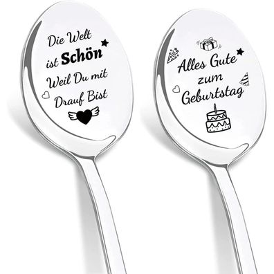 Dikariya 2er Kaffeelöffel Set mit Gravur "Alles Gute zum Geburtstag"
