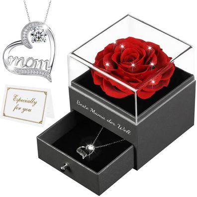 Miofula Ewige Rose Geschenk für Mama, Handgefertigte Echte Rose mit Splitter