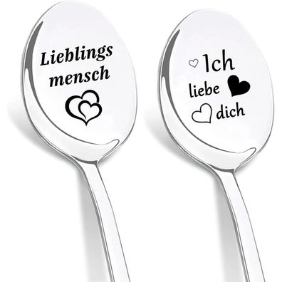 Dikarya 2er Löffel Set mit Gravur "Lieblingsmensch, Ich Liebe Dich" - Perfektes