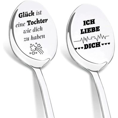 Dikarya 2er Kaffeelöffel Set mit Gravur "Glück ist eine Tochter wie dich zu