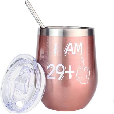 Bokalaka 30. Geburtstag Weinglas für Frauen, Roségold Edelstahl Thermobecher