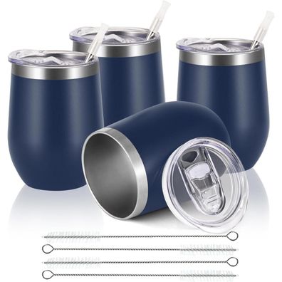 Joymaking 4er Set Edelstahl Weinbecher, doppelwandig & bruchsicher, mit Deckel